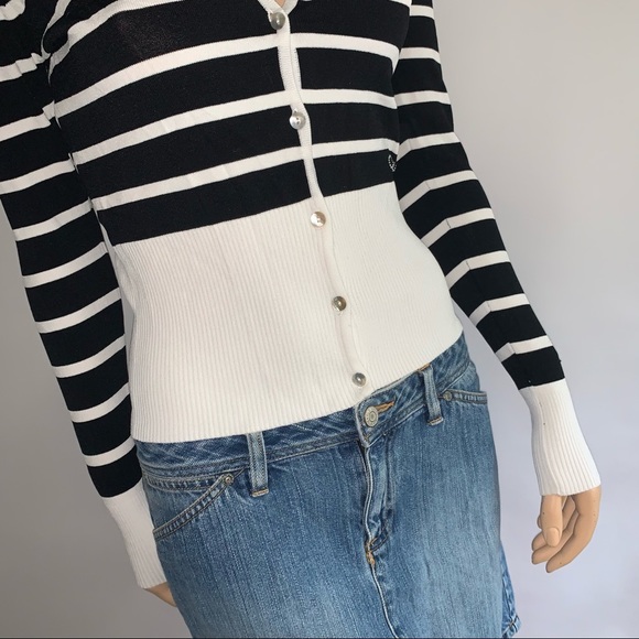 Retro Cherry Striped Y2K Ribbed Cardigan Sweater - Picture 11 of 15